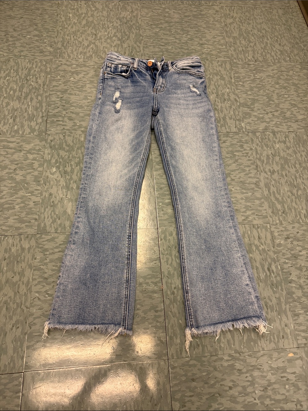 Light Blue Frayed Hem Wide-Leg Jeans